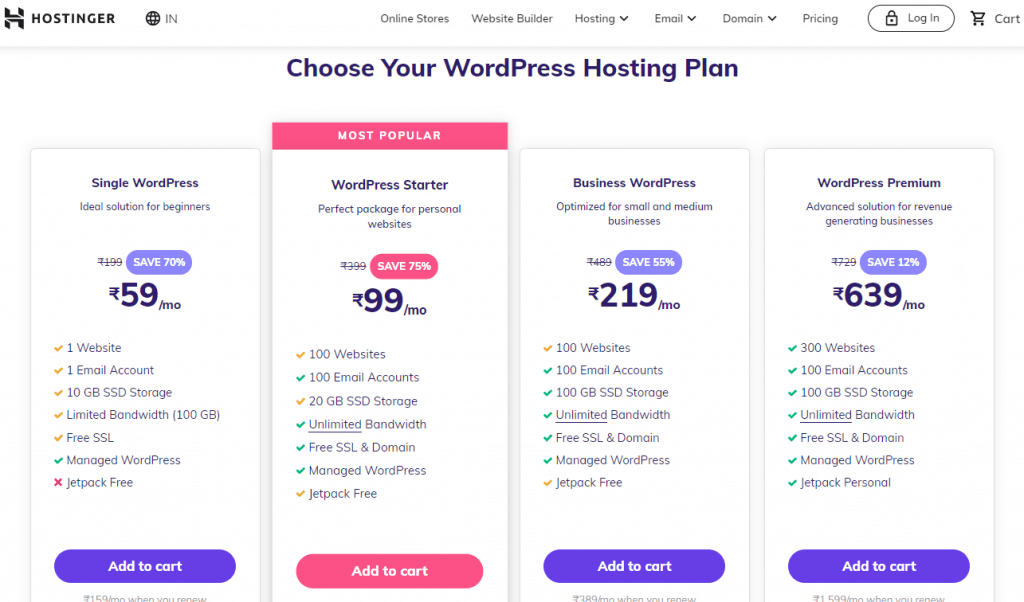 hostinger wordpress starter plan