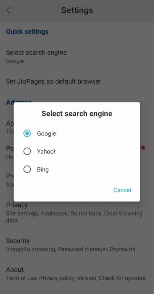 jio pages search engine