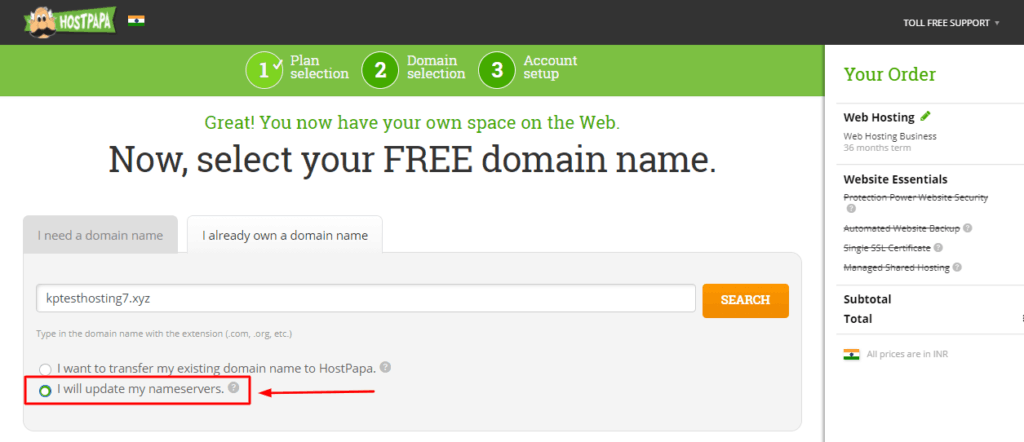 hostpapa free domain