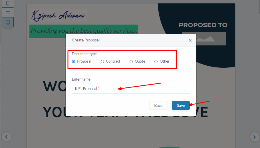 fresh proposals saving settings