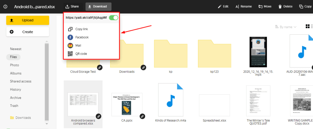 yandex-disk-link-sharing