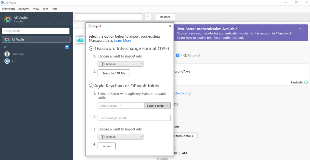 1Password import