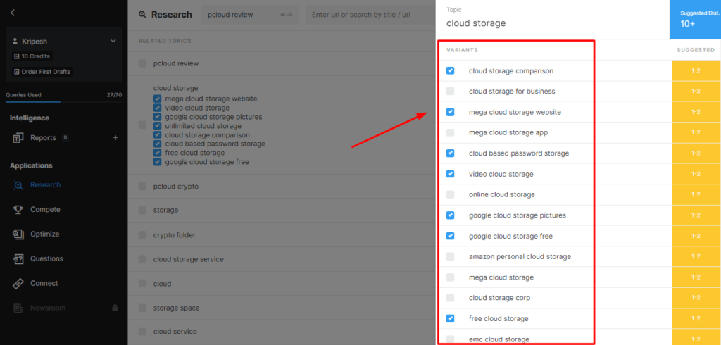 MarketMuse keyword variants