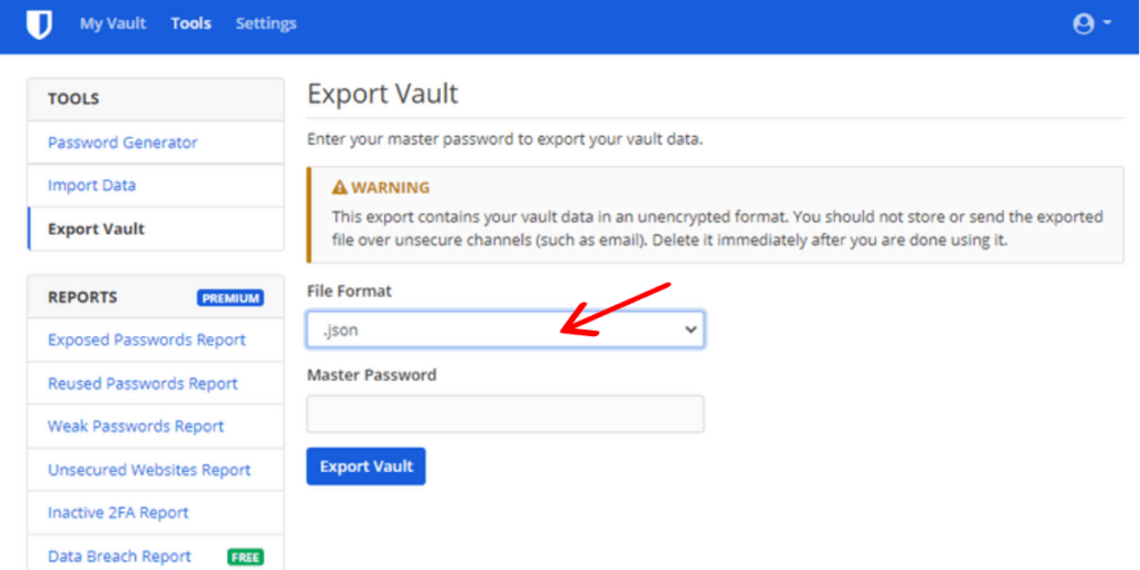 bitwarden-export-vault