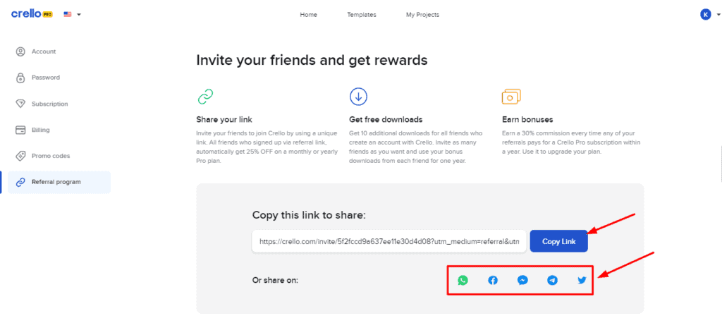 Crello referral program