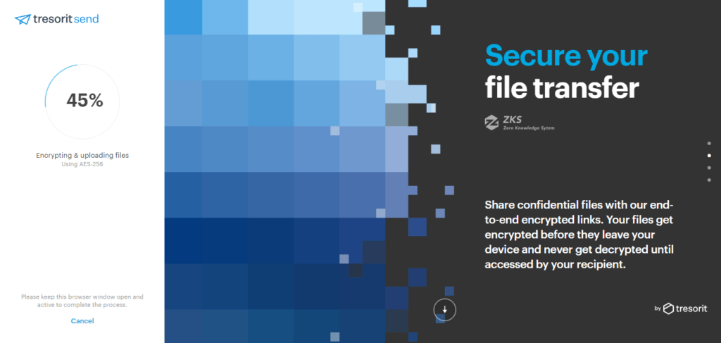 Data encryption process on Tresorit Send
