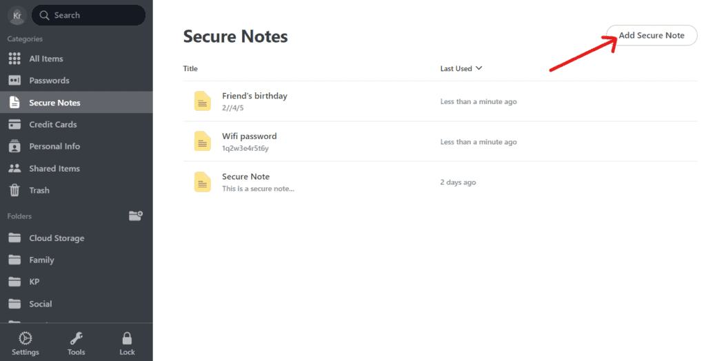 NordPass Secure Notes
