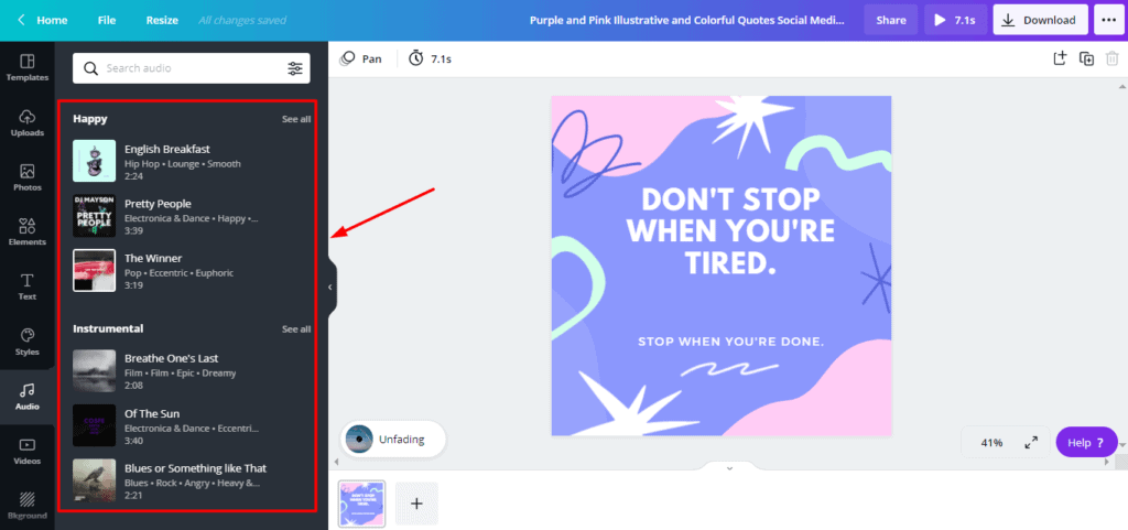 Canva Pro audios