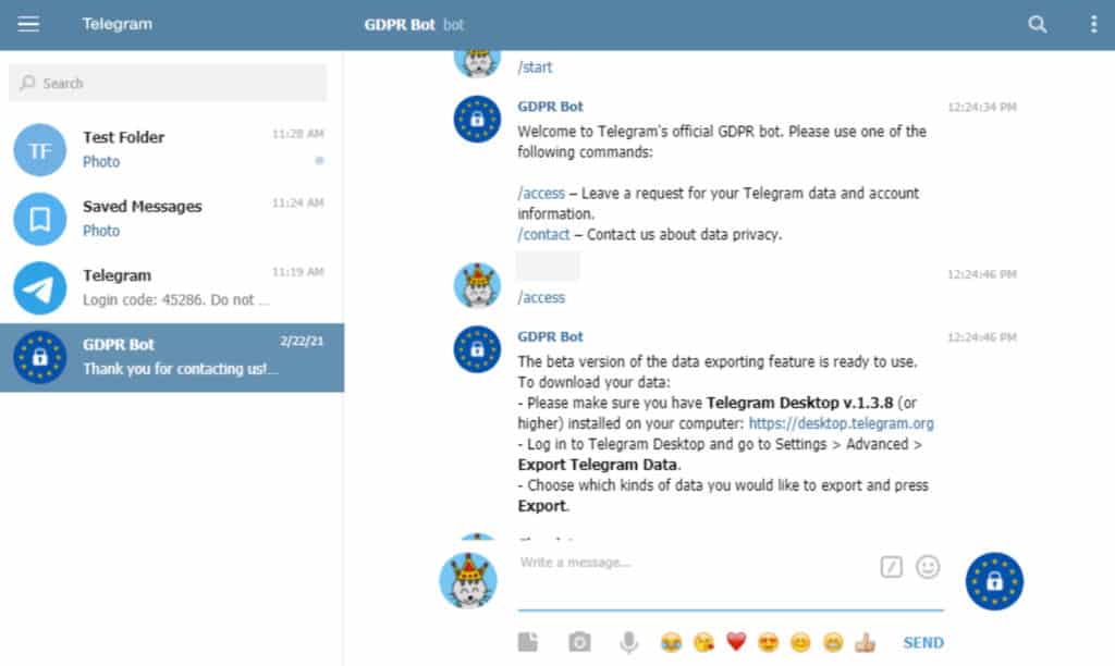 Telegram GDPR bot