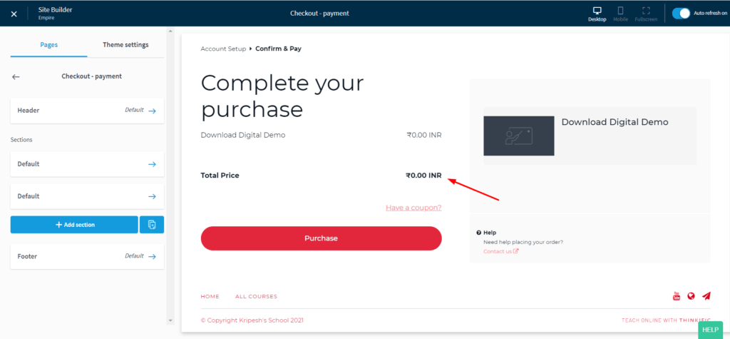 Thinkific checkout page