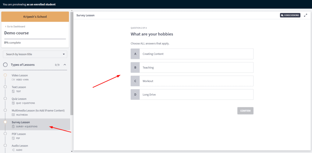 Thinkific survey lesson