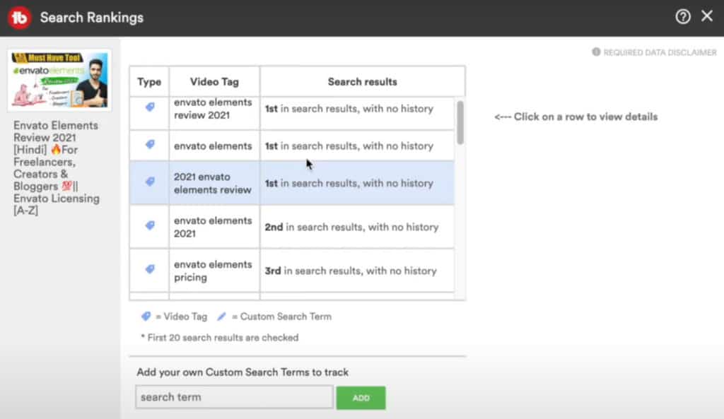 TubeBuddy Pro plan - Search Positions