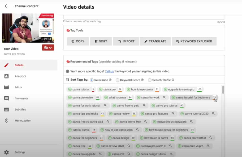 TubeBuddy Pro plan - Video Optimization