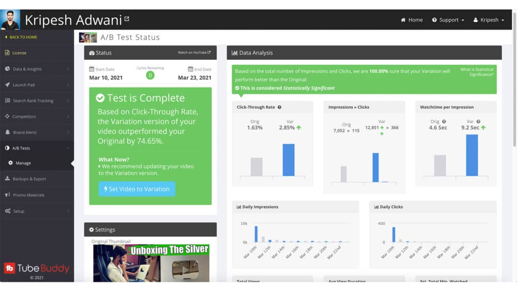 Tubebuddy A_B Testing tool