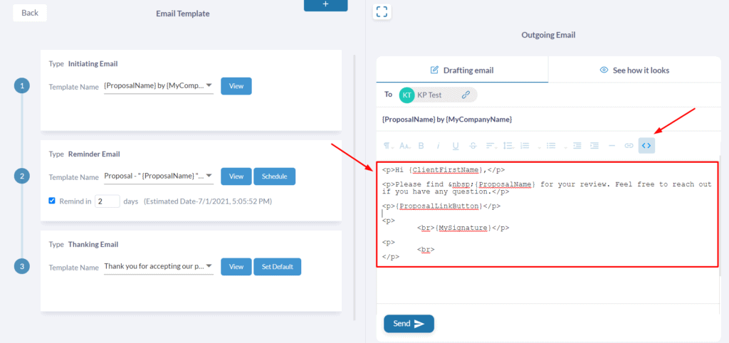 HTML Code editor in Fresh Proposals