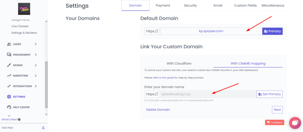 Custom domain in Spayee