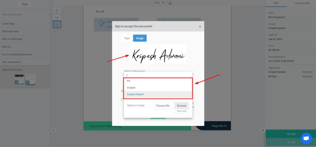 Upload eSignature in Fresh Proposals