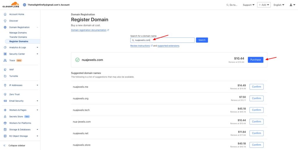 Cloudflare - domain purchase