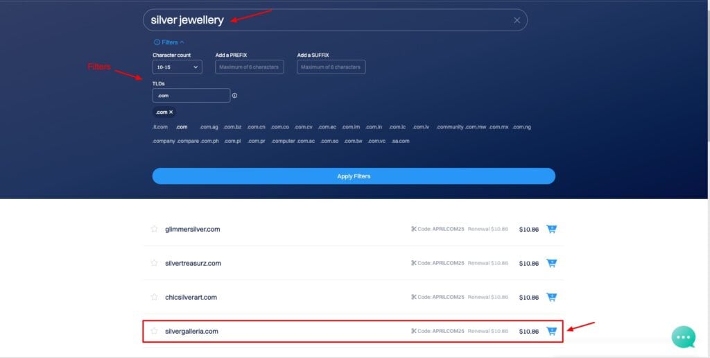 Dynadot AI domain name search