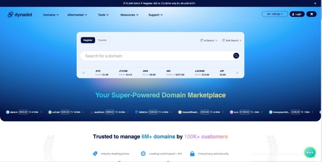 Dynadot homepage