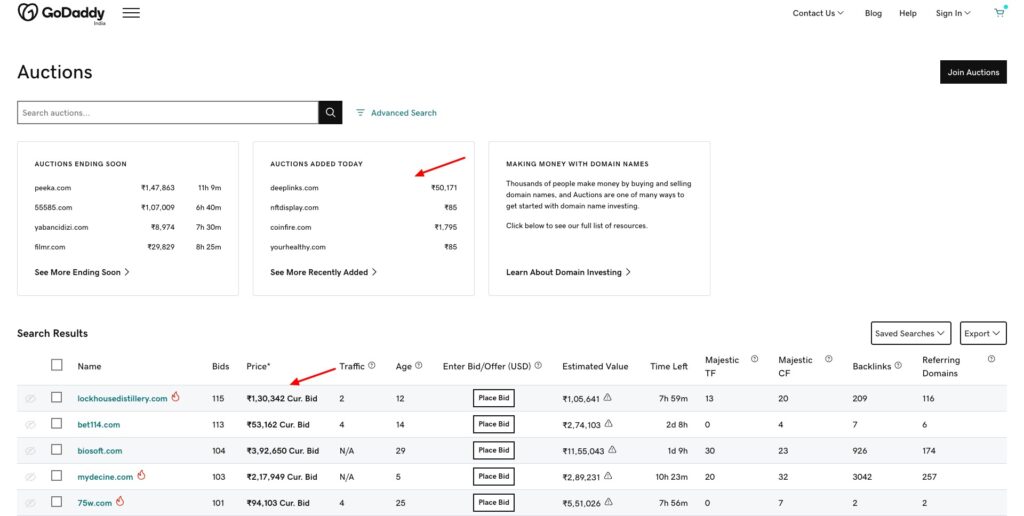 GoDaddy Domain Auctions