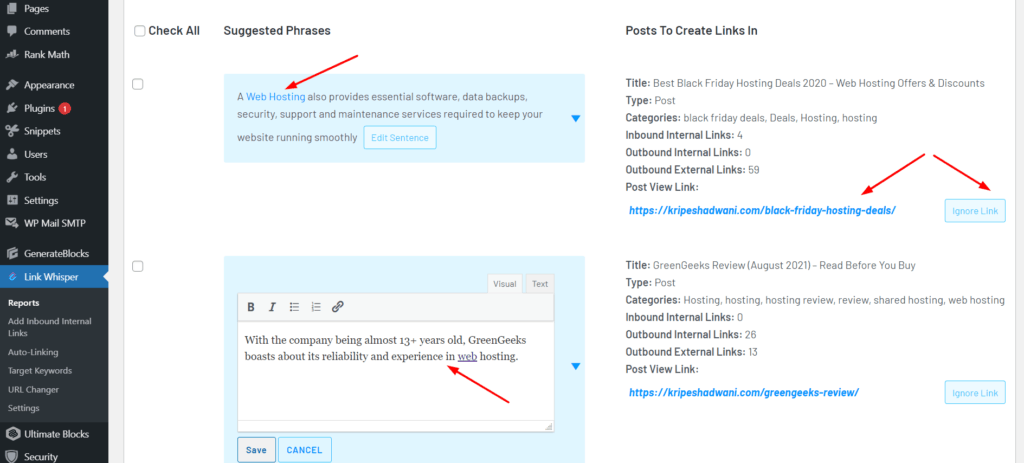 Inbound internal links