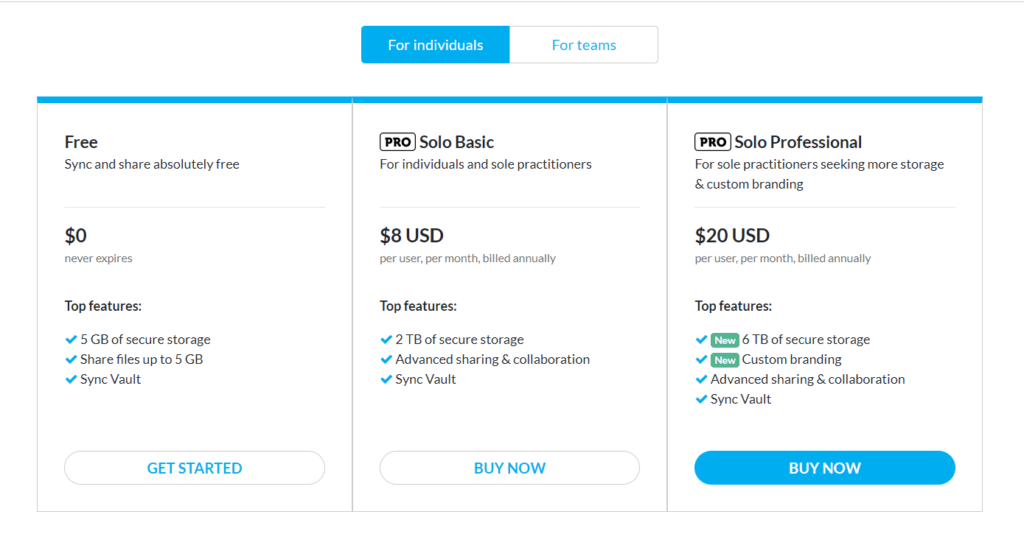 Individual plans of Sync