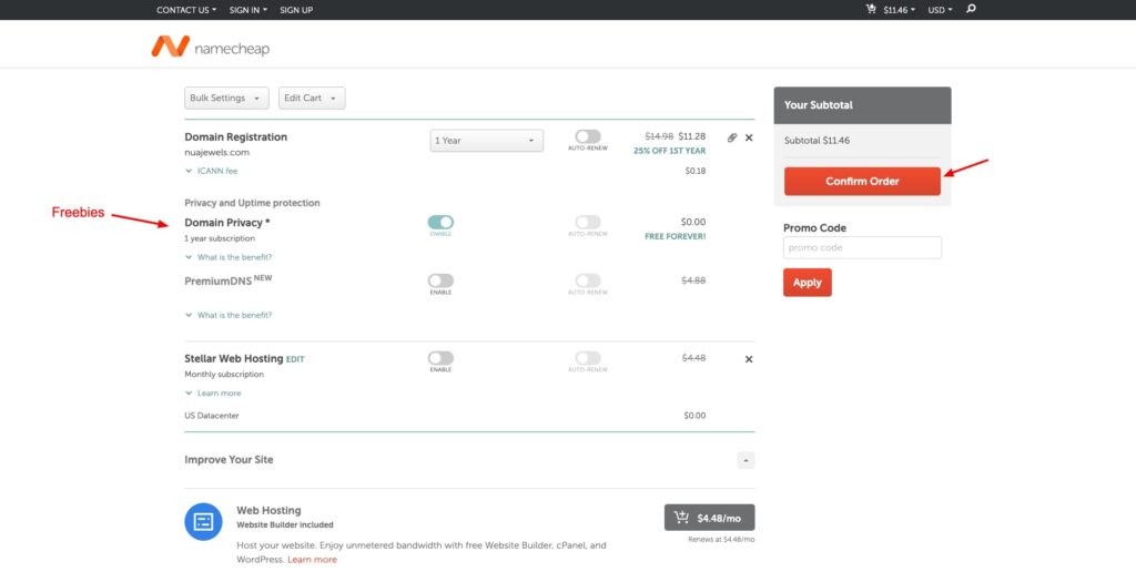 Namecheap freebies