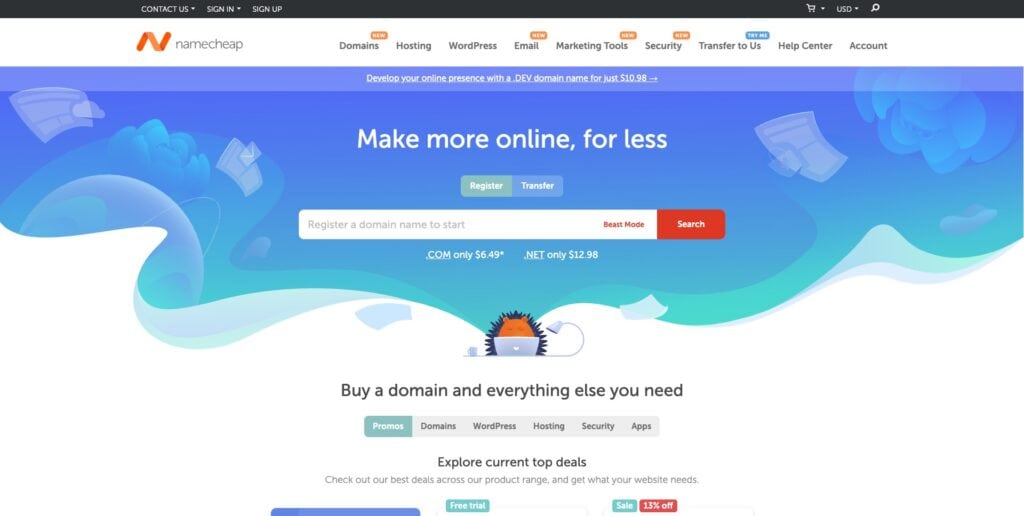 Namecheap homepage