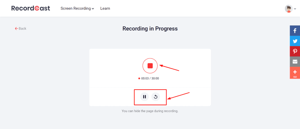 RecordCast Video Recording settings