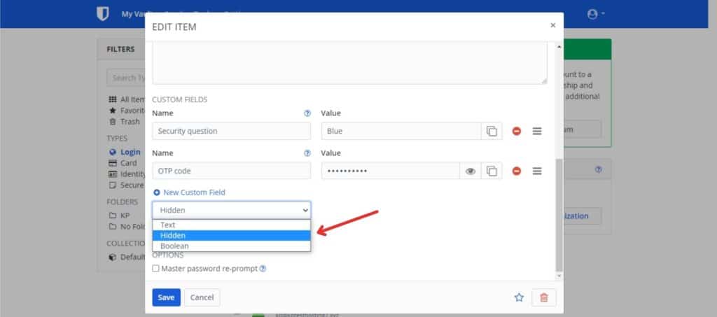 Bitwarden Custom Fields