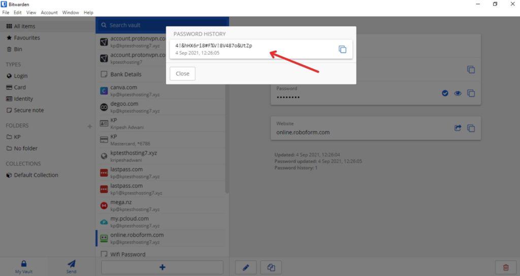 Bitwarden Password History