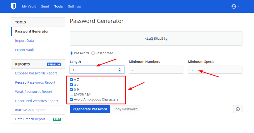 Bitwarden Password generator
