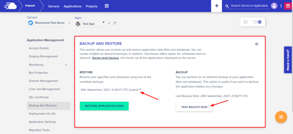 Restoration on Cloudways