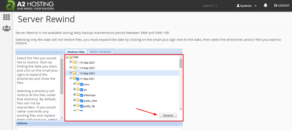 Server Rewind Backups in A2 Hosting