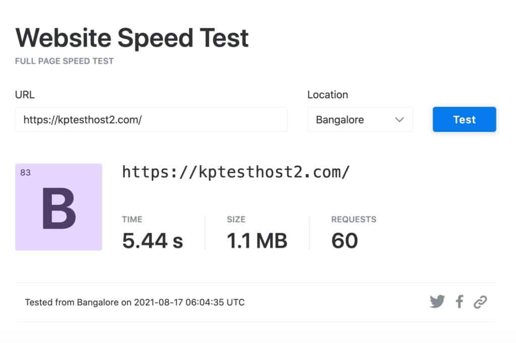 Speeds in Bangalore (without cache plugin)
