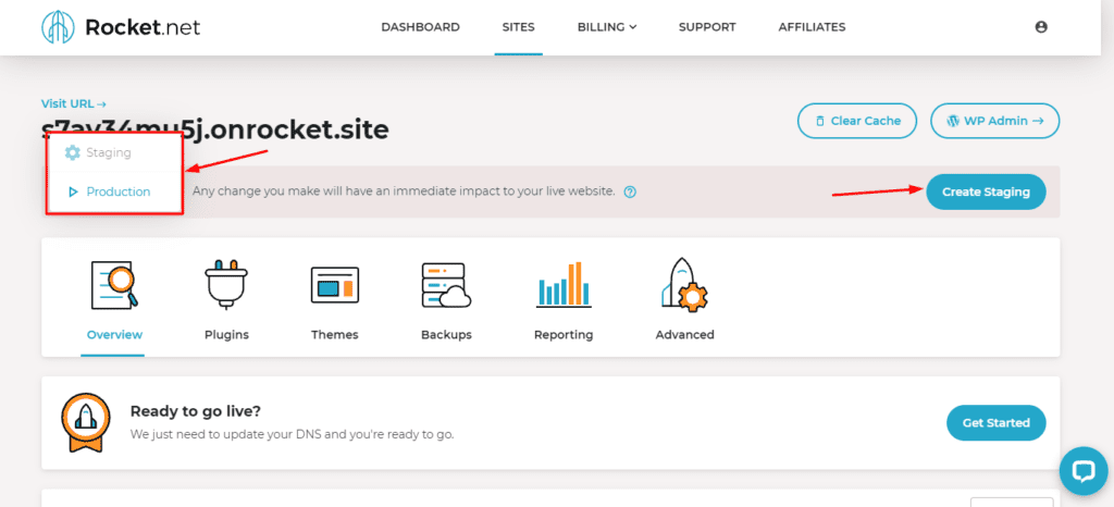 Creating staging on Rocket.net