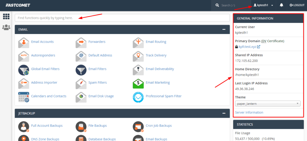 FastComet cPanel UI