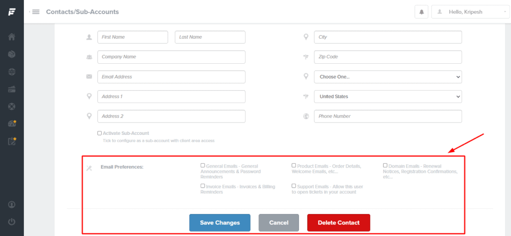 Sub account controls on FastComet