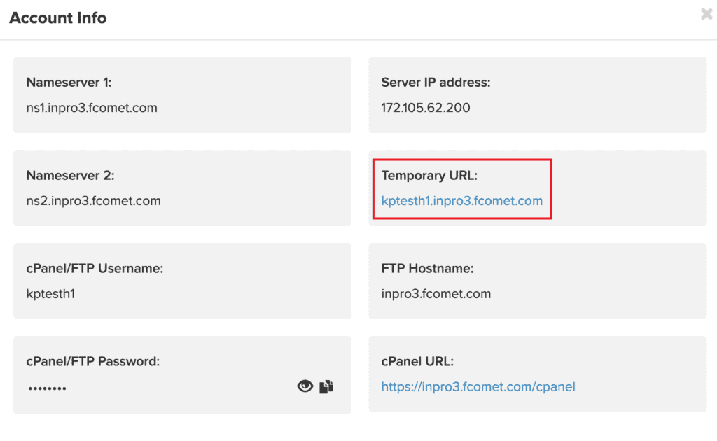 Temporary URL in FastComet