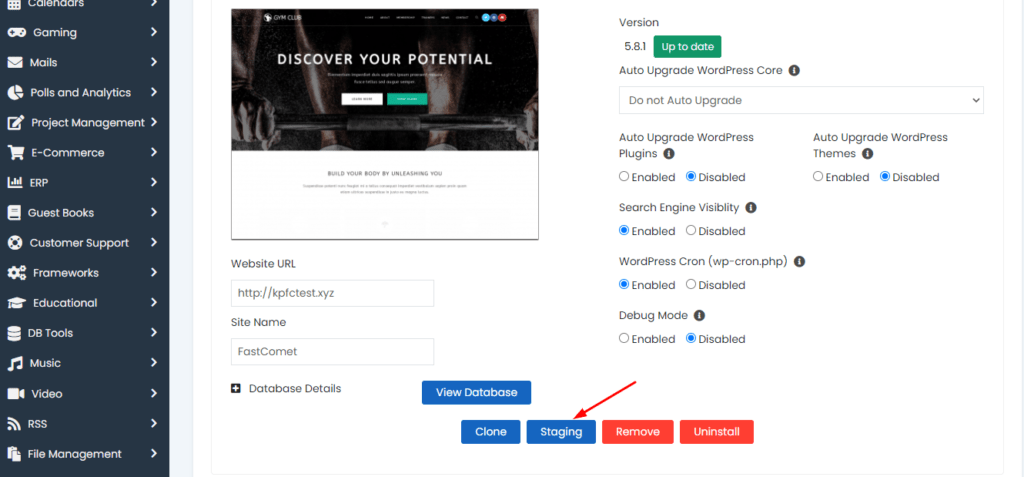 Website Staging option in FastComet