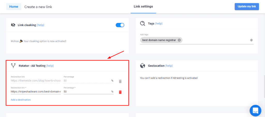 AB testing in Switchy