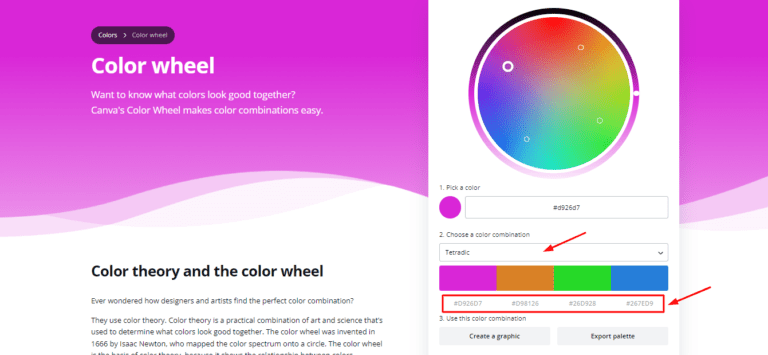 Color Schemes In Canva Color Wheel 768x355 