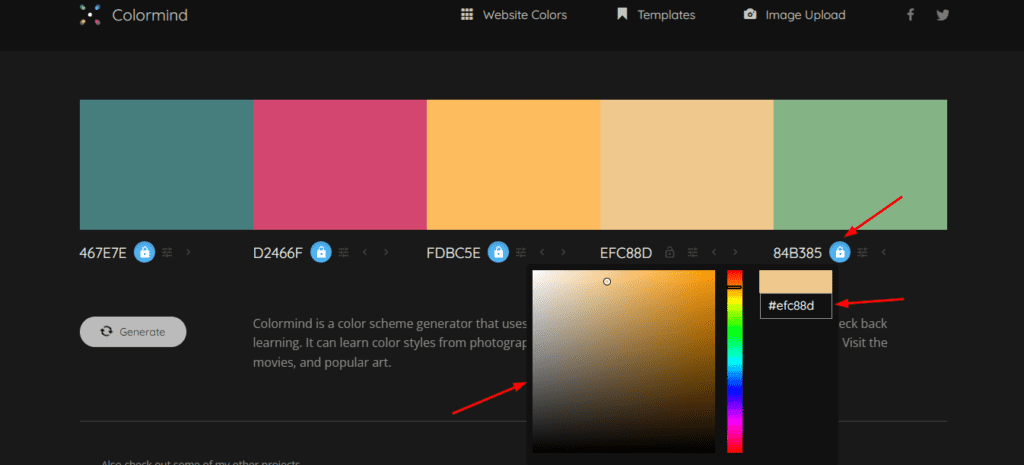 Color adjustment options in Colormind