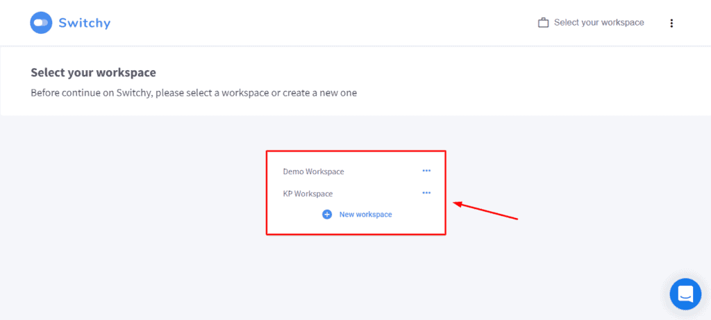 Creating a workspace in Switchy
