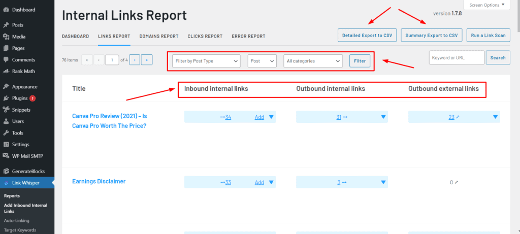 Internal Links Report