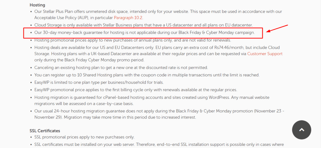 Terms and Conditions on Namecheap hosting sale