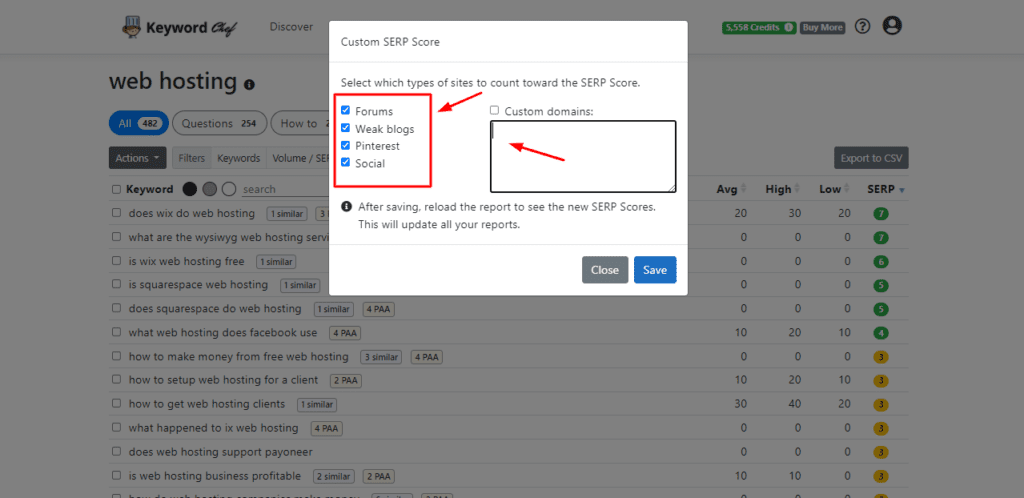 Filter by custom SERP score