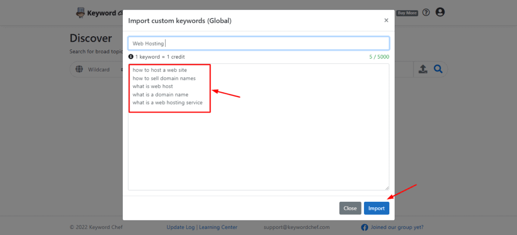 Importing custom keywords in Keyword Chef