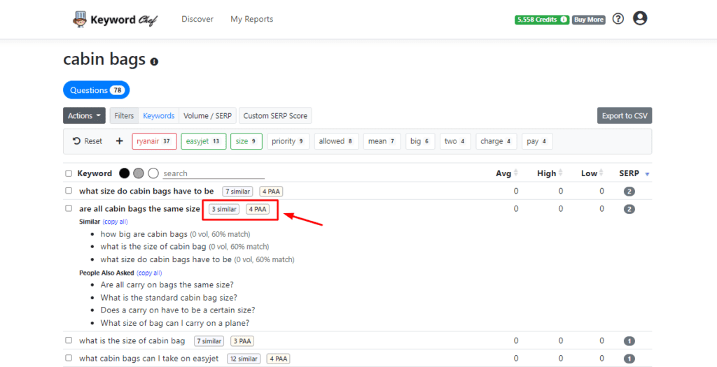 Reports in Keyword Chef